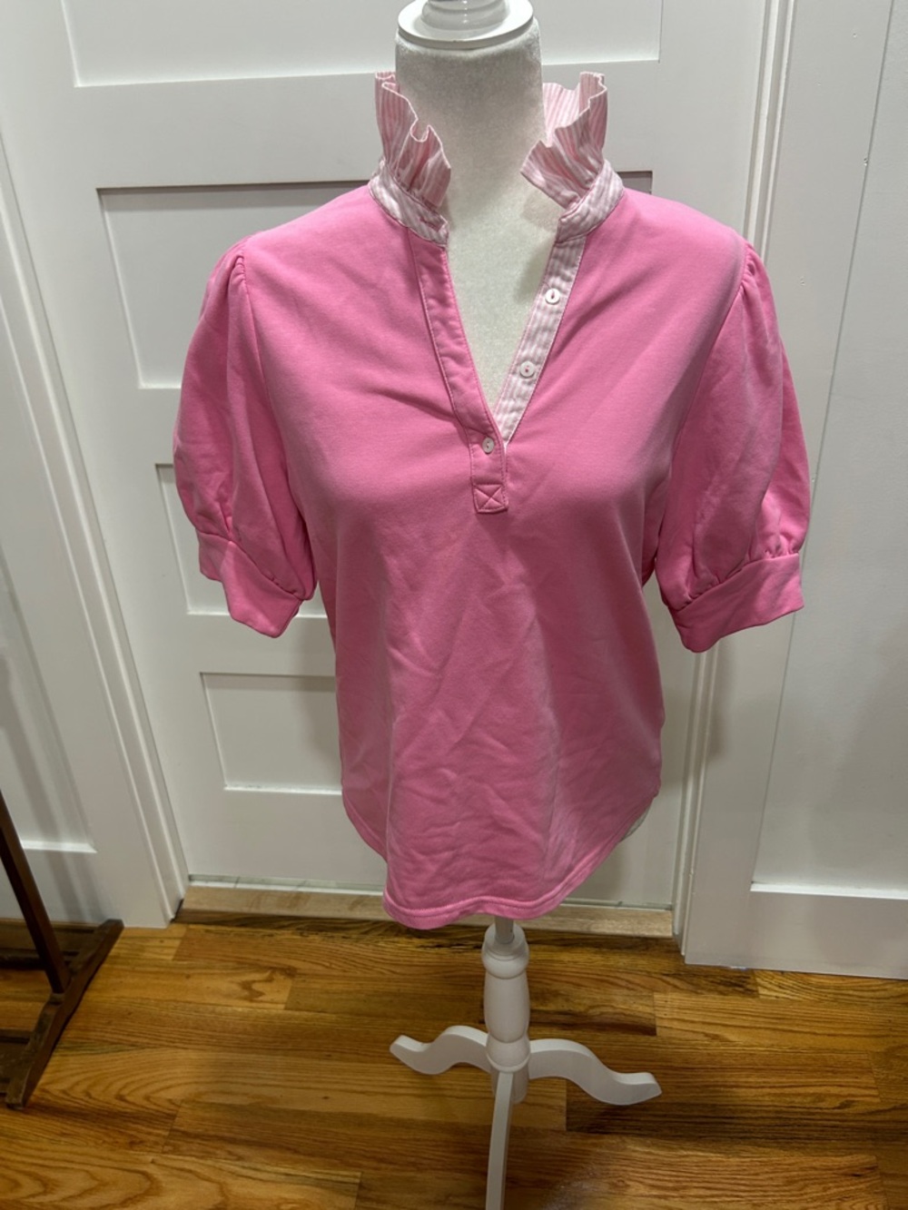 Umgee Pink Ruffle-Trim Puff Sleeve Top